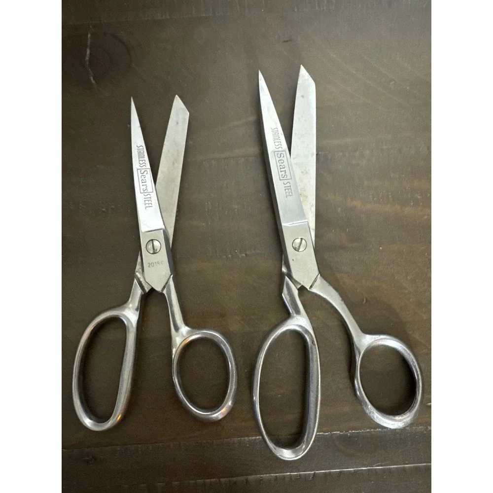 Vintage Sears Stainless Steel Sewing Shears Set Made in Italy 20150 2010 2 Pairs